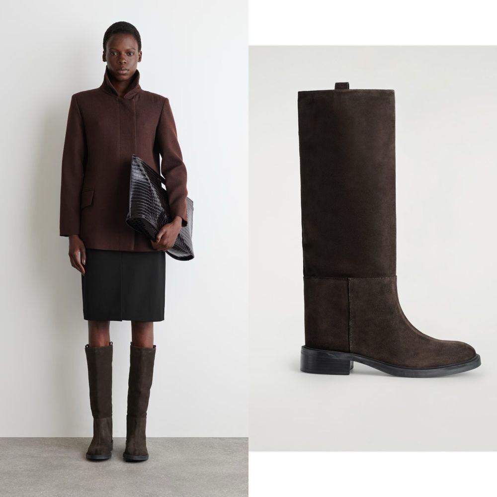 COS SUEDE RIDING BOOTS in Chocolate brown